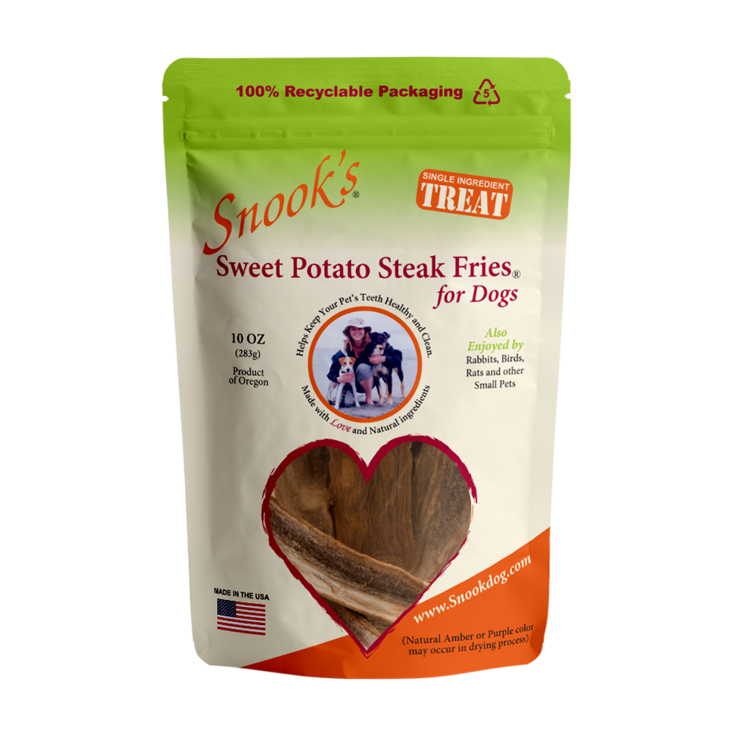 10oz  pouch Sweet Potato Steak Fries for Dogs - made from GMO Free dried golden sweet potatoes.