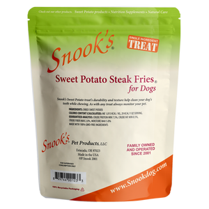 Back of 5lb steak fries pouch Sweet Potato Steak Fries for Dogs - made from GMO Free dried golden sweet potatoes.