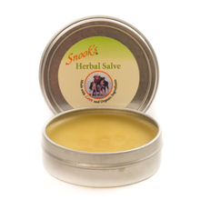 Load image into Gallery viewer, Herbal Salve made with Food Grade ingredients that can be used on hot spots, sores on pads and abrasions or bites.  Open tin shown