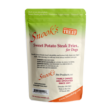 Load image into Gallery viewer, 10oz pouch back Sweet Potato Steak Fries for Dogs - made from GMO Free dried golden sweet potatoes.