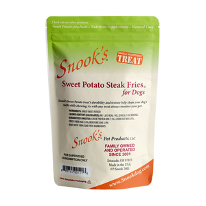 10oz pouch back Sweet Potato Steak Fries for Dogs - made from GMO Free dried golden sweet potatoes.