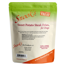 Load image into Gallery viewer, Back of 5lb steak fries pouch Sweet Potato Steak Fries for Dogs - made from GMO Free dried golden sweet potatoes.