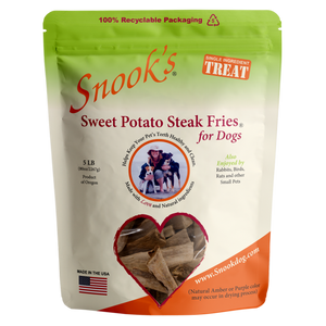 5lb pouch Sweet Potato Steak Fries for Dogs - made from GMO Free dried golden sweet potatoes.